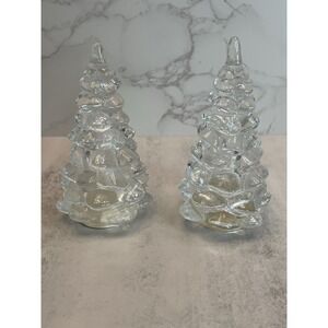 Vtg L. R. RITZ Art Glass Pine, Christmas Tree Figurines 5" Taiwan Set Of Two